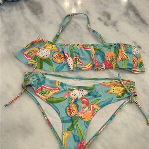 Mayoral Kids Swim Bikini in Blue and Orange Tropical Print